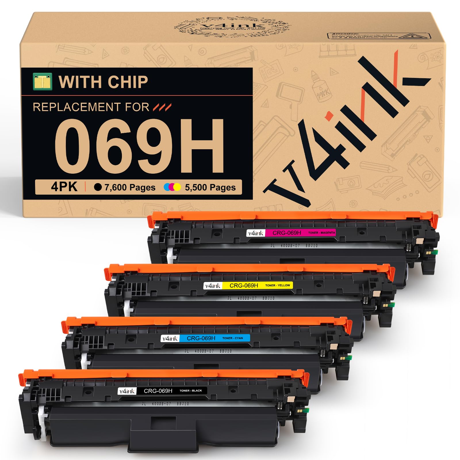 Photo 1 of v4ink 069H 069 Toner Cartridges High Capacity Compatible Replacement for Canon 069H 069 Works for Canon Color imageCLASS MF750C LBP670C Series MF753Cdw MF754Cdw MF751Cdw LBP674Cdw Printer 4-Pack