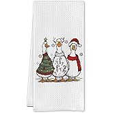 Cilrii Winter Christmas Goose Kitchen Towels, Goose Gifts Dish Tea Towels, Vintage Christmas Winter Funny Cozy Geese Decorative Hand Towel for Kitchen Bathroom, 16x24 Inch