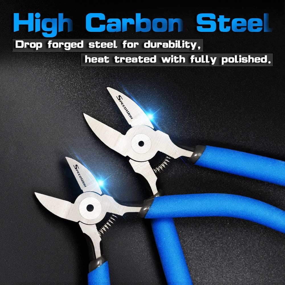 SPEEDWOX Mini Flush Cutters Side Cutters 2 Pcs Flush Cut Diagonal Pliers Plastic Nippers Angled Wire Cutters High Carbon Steel High Leverage with Spring Functional Precision Hand Tools - Image 4