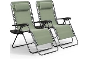 Nestl Zero Gravity Chairs Set of 2, Patio Lounge Chair Outdoor with Pillows & Cup Holder Trays - Sage Green