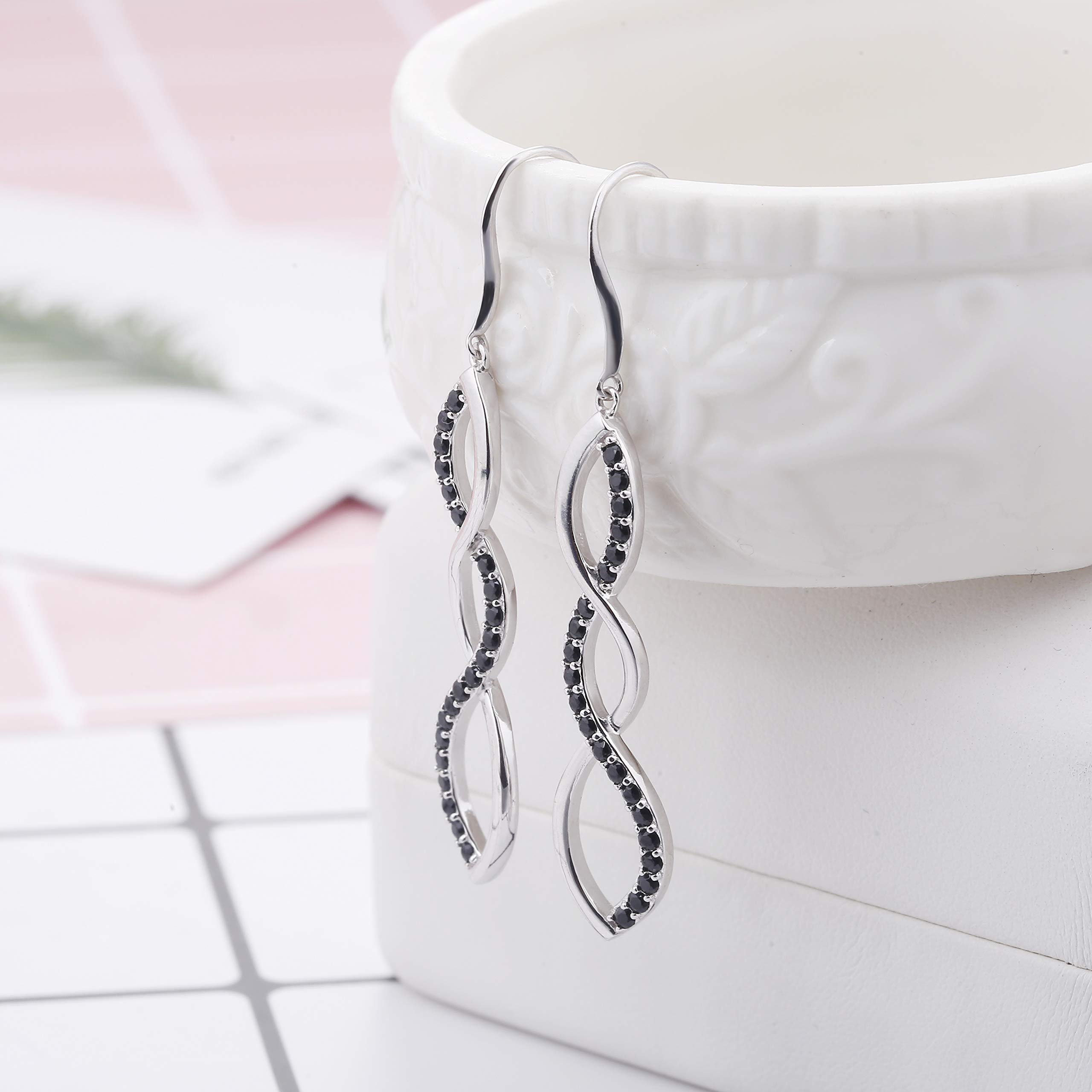 Women\'s Silver Earring Black Drops, Swirl Twist Pendant, Hook Earrings DE0062K