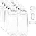 16 OZ Empty PET Plastic Juice Bottles - Pack of 10 Reusable Clear Disposable Milk Bulk Containers with Black Tamper Evident Caps Lids (10-Pack)