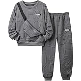 Ltvoo 2 Piece Boys Kids Sweatsuit Fall Winter Clothes Pullover Sweatshirt and Jogger Pants Clothing Sets with Bag 7-14 Years