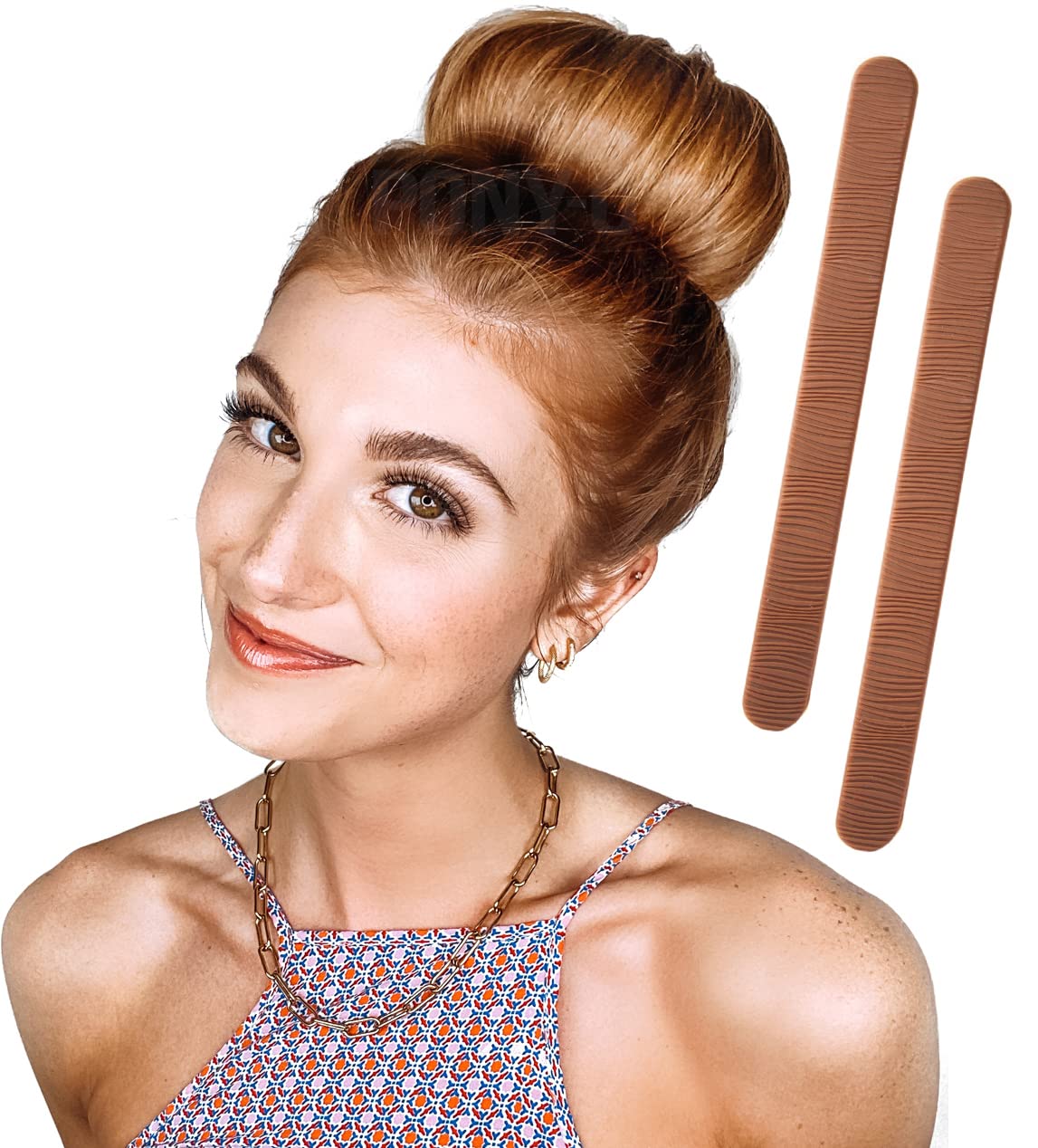 2 BUN BARZ by PONY-O:Patented Bendable No Damage Donut Hair Bun Maker – Easy Hair Styling Roll & Bend (Copper)