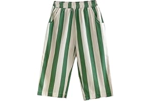Toddler Girls Striped Pants Casual Elastic Waist Wide Leg Pants Loose Straight Leg Lightweight Pocket Trousers