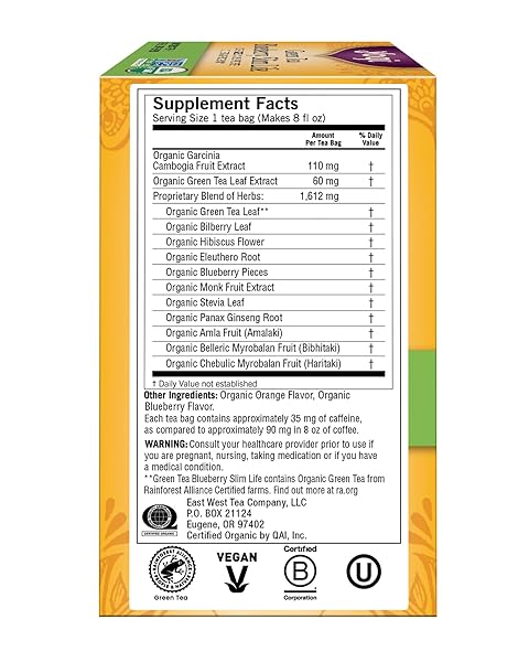 YOGI GREEN TEA, BLUEBERRY SLIM LIFE, 16 TEA BAGS
