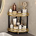 YIWANFW 2-Tier Corner Bathroom Organizer Countertop, Black Gold Bathroom Counter Organizers and Storage, Bathroom Corner Shelf Vanity Organizer, Corner Skincare Organizers Bathroom Sink Organizer