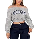 Hilinker Women's Graphic Off Shoulder Crop Sweatshirt Casual Loose Long Sleeve Pullover Tops