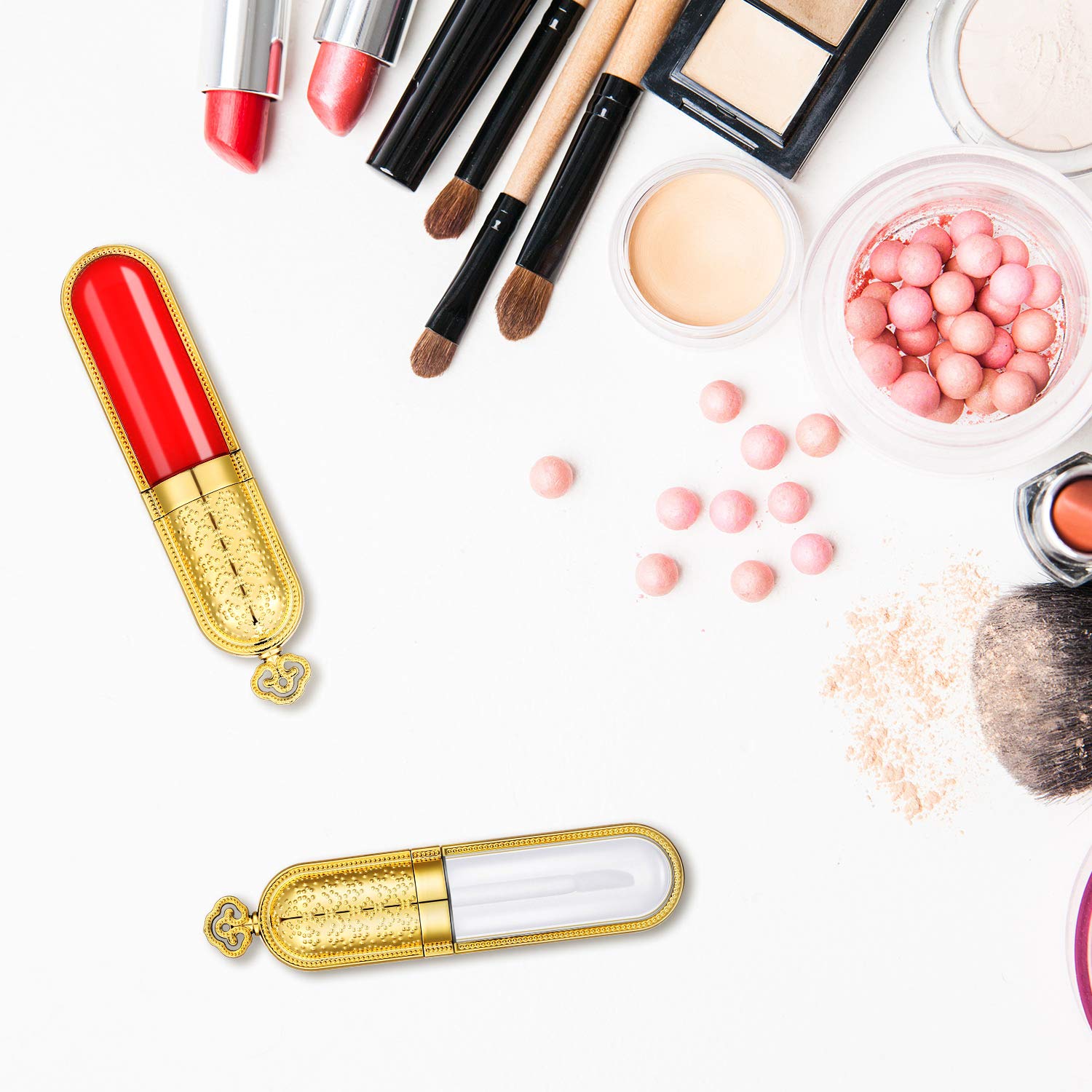 20 Pieces Empty Refillable Plastic Lip Gloss Tube with Refillable Lip Balm Bottle Reusable Sample Bottle Container with 2 Pieces Mini Funnel for Women Girl Lipstick Cosmetic Toiletry, 3 ml (Golden) : Beauty