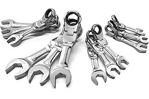 Olsa Tools Stubby Ratchet Wrench Set (Flex Head, Metric 12pc) | 6-Point Box End Ratchet Wrenches Set | 120 Tooth Ratcheting W