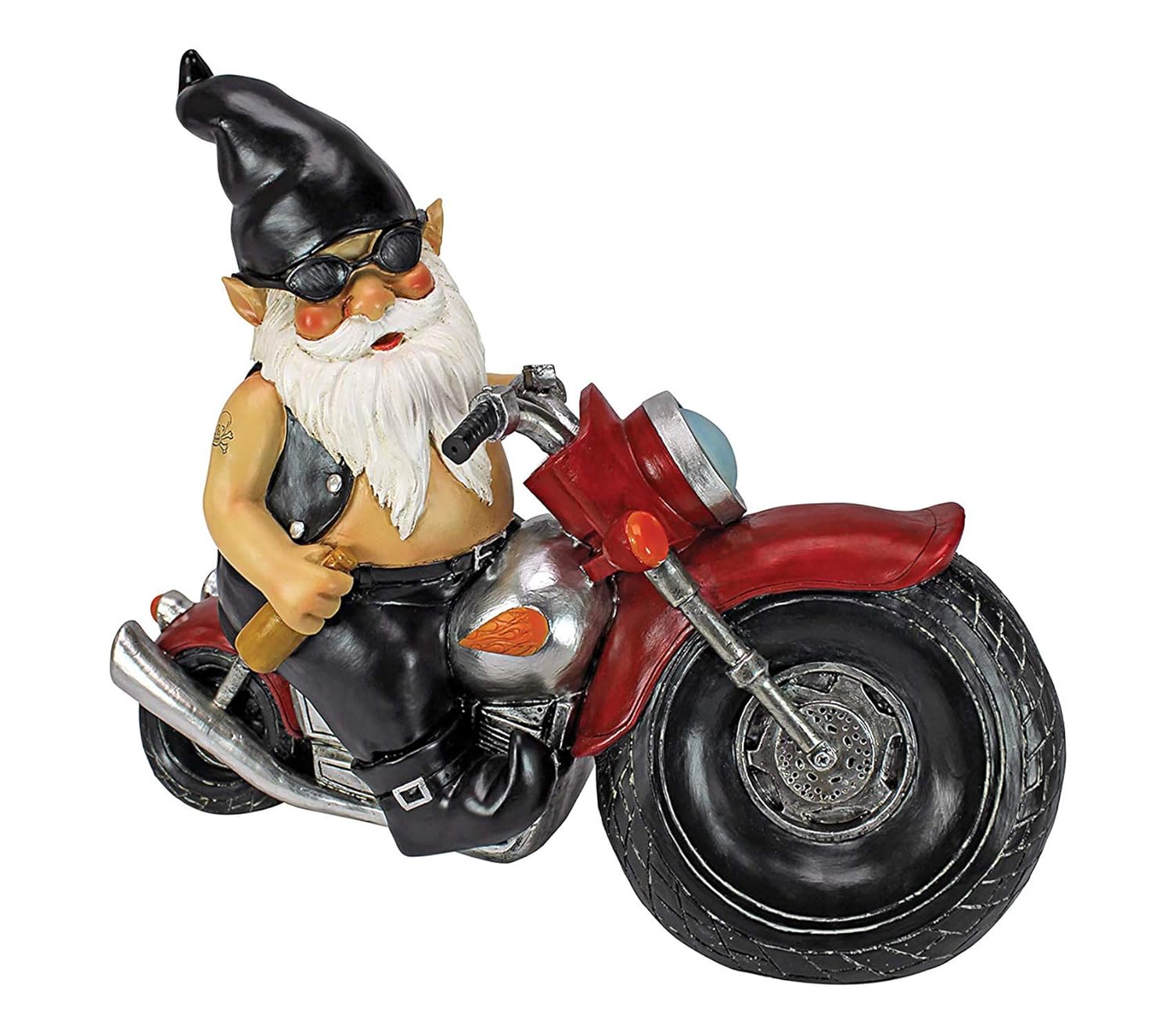 Dеsign Tоscаnо Outdoor Garden Backyard Décor Axle Grease The Biker Garden Gnome Motorcycle Statue, 13 Inch, Polyresin, Full Color