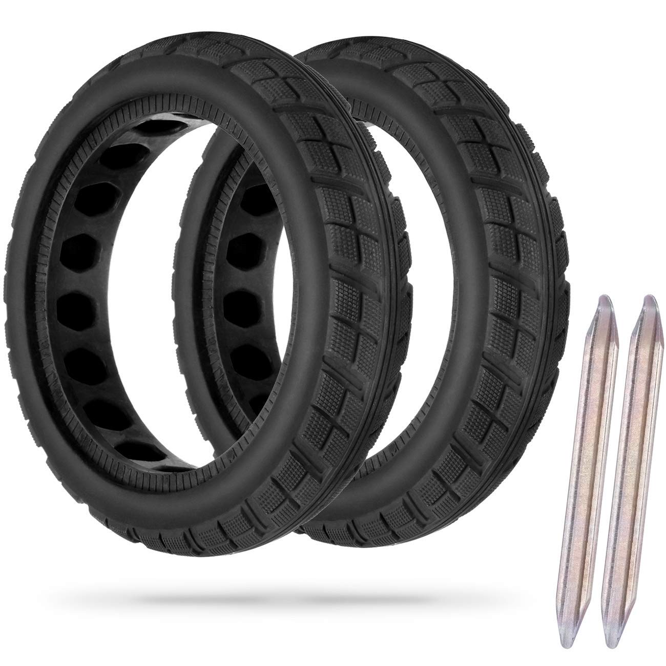 AGPTEK 2Pcs Full Tire for Xiaomi M365 Electric Scooter with 2 Levers, Solid Replacement Tyre 8.5 Inch Anti-Skid Cellular Tire Wheel 8 1/2X2 for Front/Rear Wheel