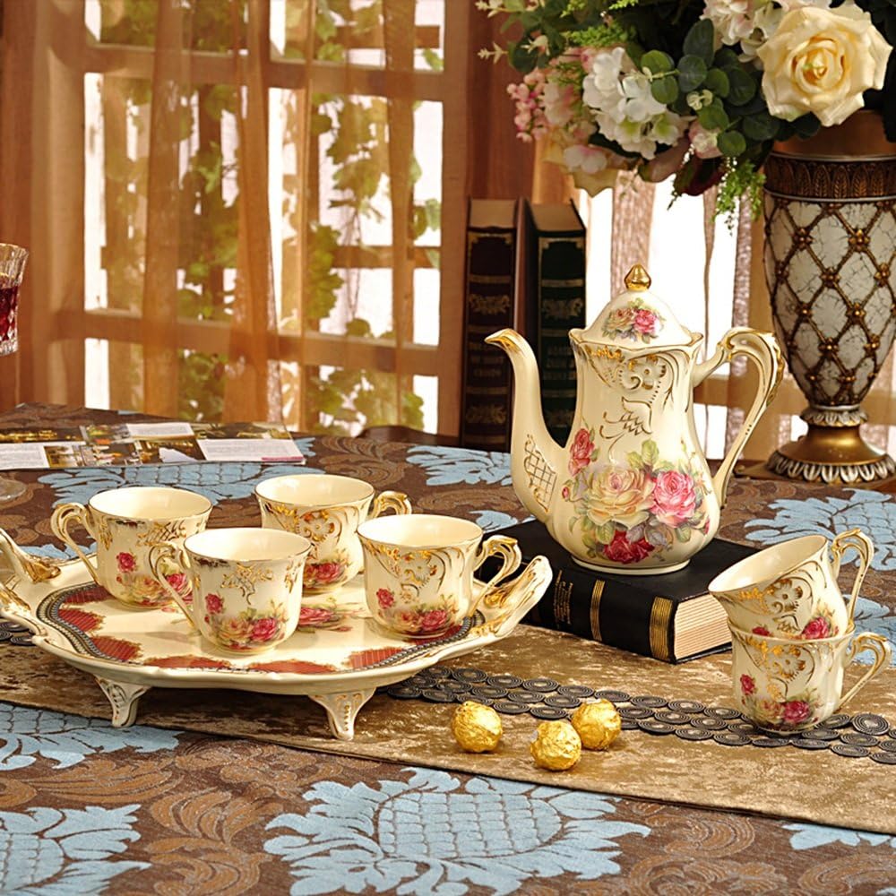 Dinner Sets HAIZHEN Ceramic Coffee Set European Tea Set With Tray English Teapot Coffee Cup Set Ceramic (Color : #3)