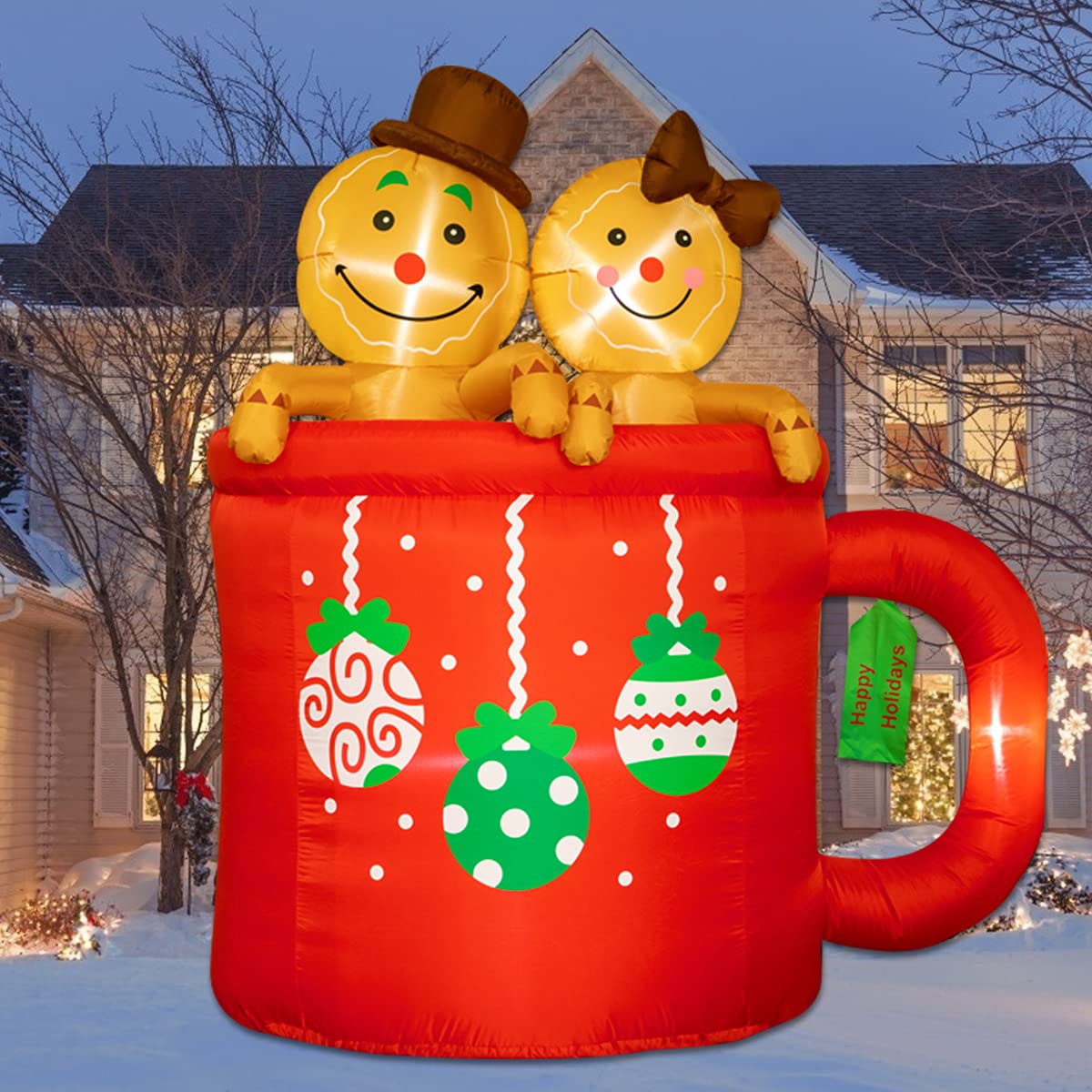 Photo 1 of Poptrend Inflatable Christmas Decorations 6 Foot Inflatable Cup Gingerbread Man – Christmas & X’mas Blow Up Decor for Yard,Lawn,with LED Christmas Lights –Wacky, Funny, Colorful (6FT Gingerbread Man)