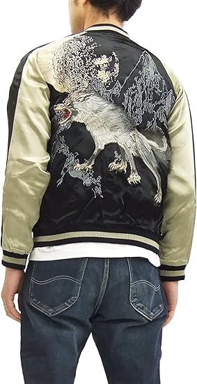 さとり Satori スカジャン Gsjr 006 月に狼 メンズ スーベニアジャケット ブラック M コート ジャケット 通販 Amazon