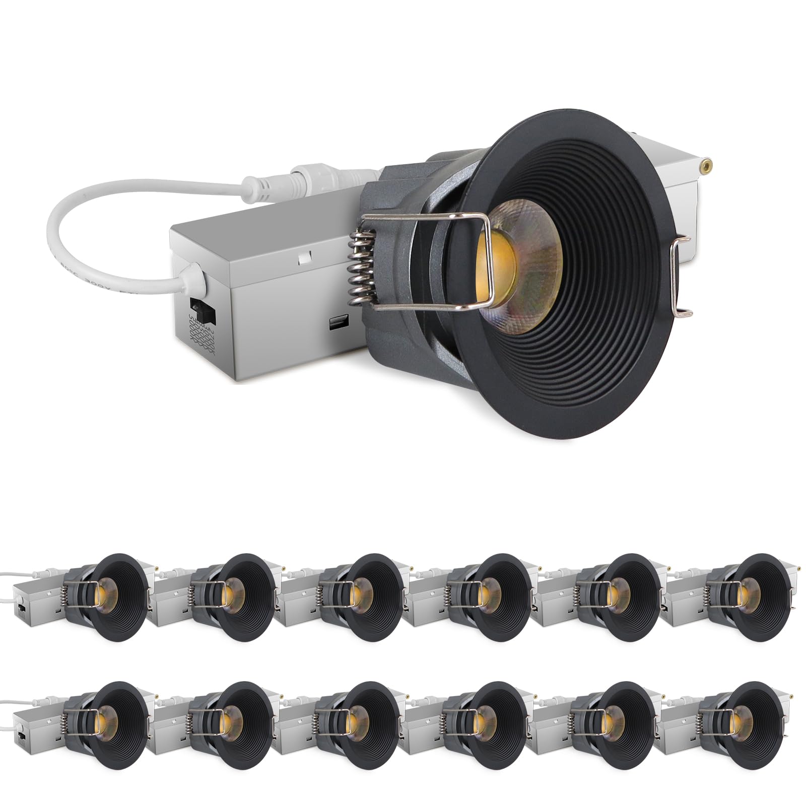 Photo 1 of Adetu 2 Inch 5CCT Black LED Recessed Ceiling Light with Junction Box, 2700K/3000K/4000K/5000K Selectable, CRI90, 8W COB, 780LM, Dimmable Canless IP65 Waterproof Downlight-ETL&FCC (Black, 12 Packs)