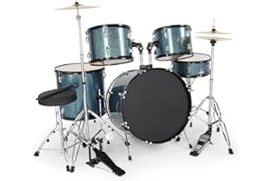 Ktaxon 22 Inch Adult Drum Set, 5-Piece Full-Size Drums Kit with Cymbal Stands, Hi-hat Stand, Sticks, Drum Pedal, Stool & Floor Tom for Beginner Teens Student (Blue)