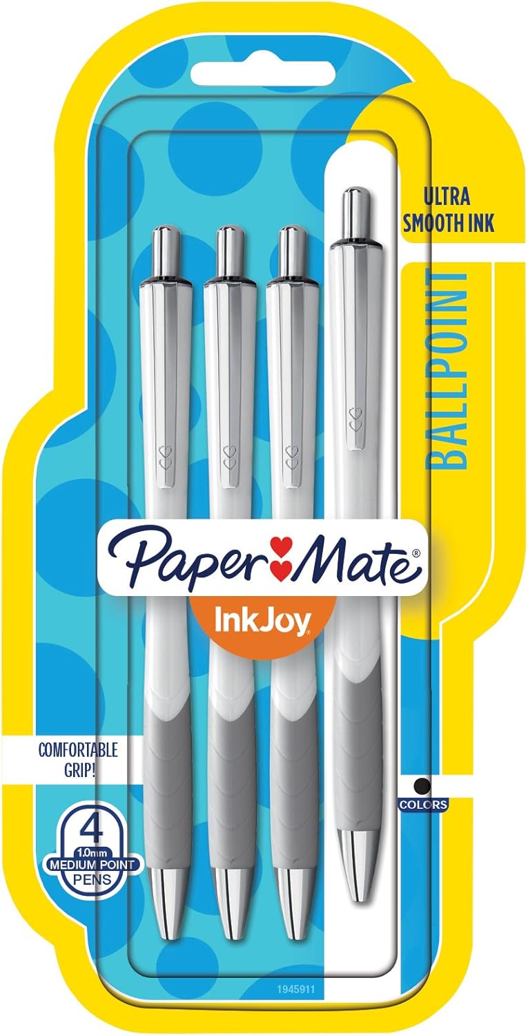 Paper Mate InkJoy 700RT Retractable Ballpoint Pens, Medium Point, White Barrel, Black Ink, 4 Pack (1945911)