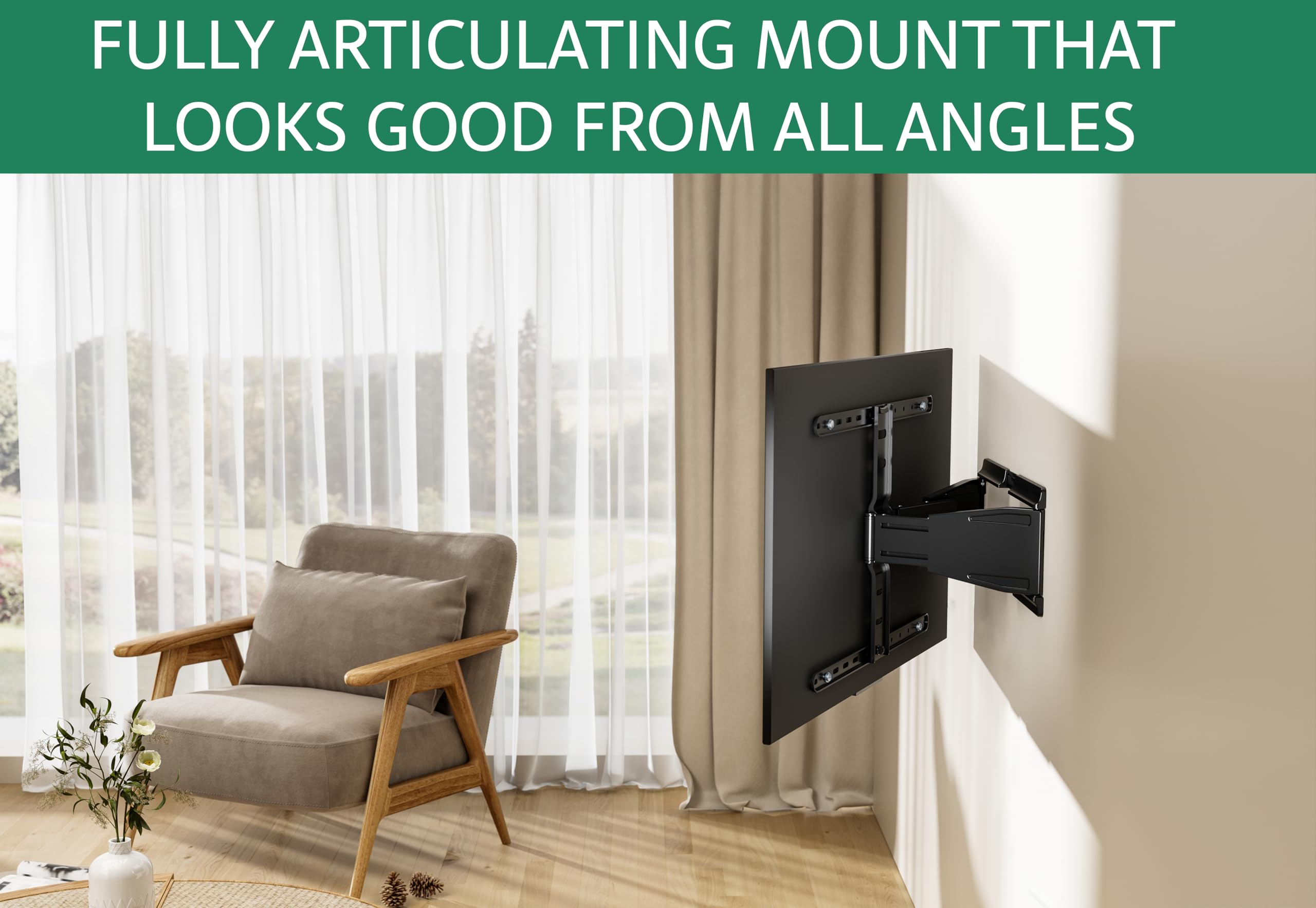 ynVISION.DESIGN Ultra Slim & Thin Full Motion Articulating TV Wall Mount Bracket | World's Thinnest Fully Articulating Bracket Compatible with Samsung Frame LG and Sony | Swivels and Tilts (Pack of 1)
