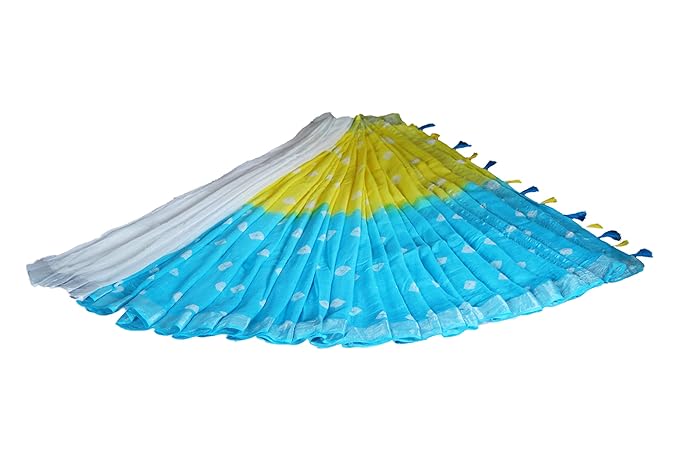 Womens Linen Batik Print Saree With Blouse Piece(ABC007_Blue,Yellow_FreeSize)