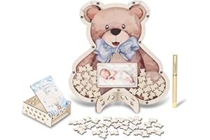Gugxiom Baby Shower Guest Book Alternative, Wooden Picture Frame Guestbooks with 60 hearts, Guest Book Alternative for Baby S