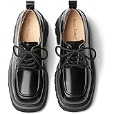BEAU TODAY Chunky Platform Oxford Shoes for Women - Classic Lace-Up Leather Comfortable Business Lug Sole Work Office Shoes