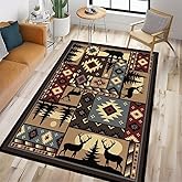 Rustic Cabin Wildlife Area Rug 3x5 Washable Bedroom Rug,Buffalo Plaid Bear Moose Deer Country,Farmhouse Throw Rugs Non Slip Area Carpet Small Floor Carpets Mat for Entryway,Living Room,Laundry,Office