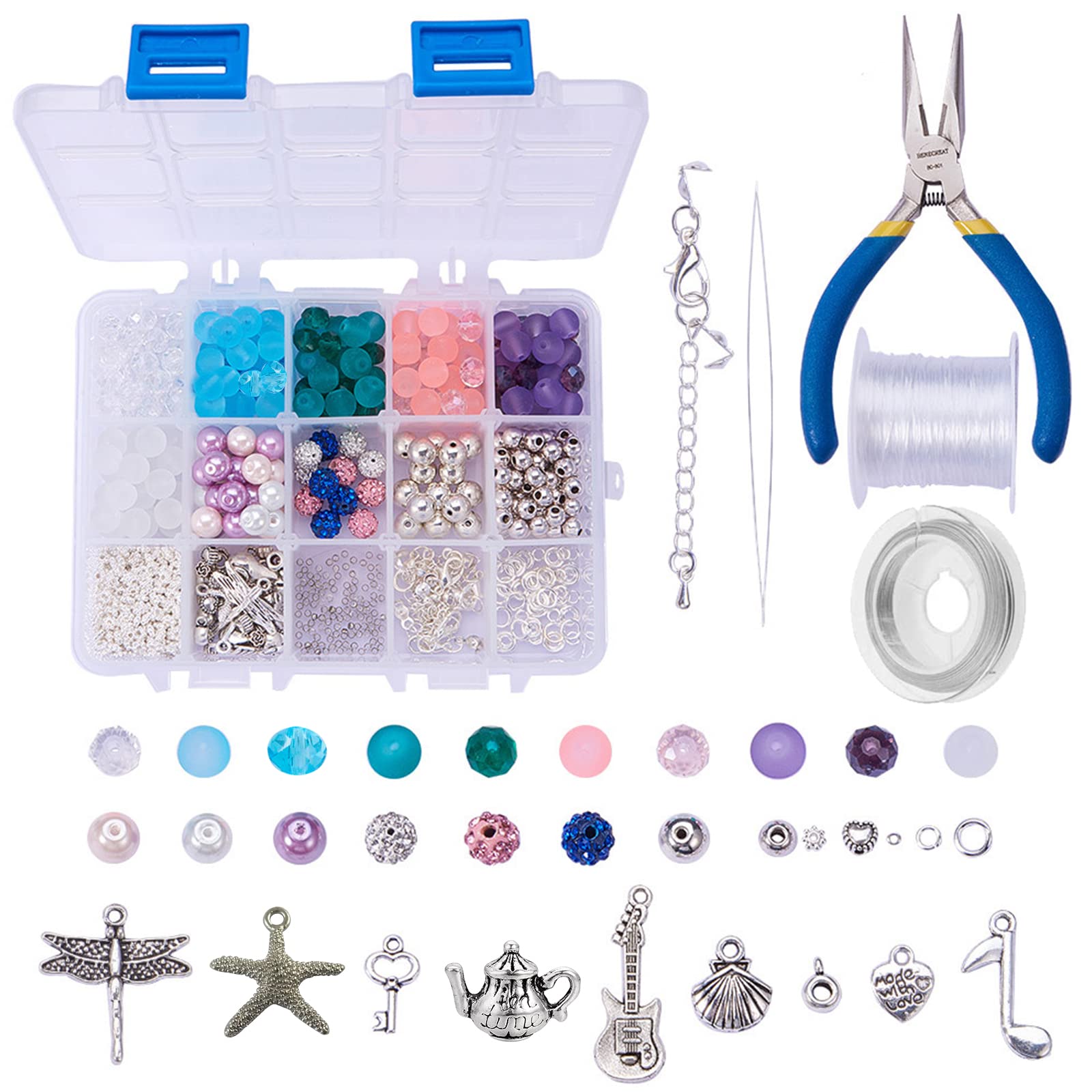 SUNNYCLUE 1 Box 650+ pcs Necklace Bracelet Making Kits Beaded Charms Starfish Heart Pendants Jewellery Beading Starter Kit Finding Tools for Adults Women DIY Jewelry Making Crafts