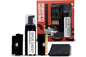 SHOE DADDY Sneaker Cleaning Kit – Premium Foam Shoe Cleaner with Soft & Stiff Bristle Brushes and Microfiber Towels – Shoe Cleaning Kit for Gym Tennis Sneakers, White Shoes, Leather, Mesh, Knit, Canvas & Nubuck