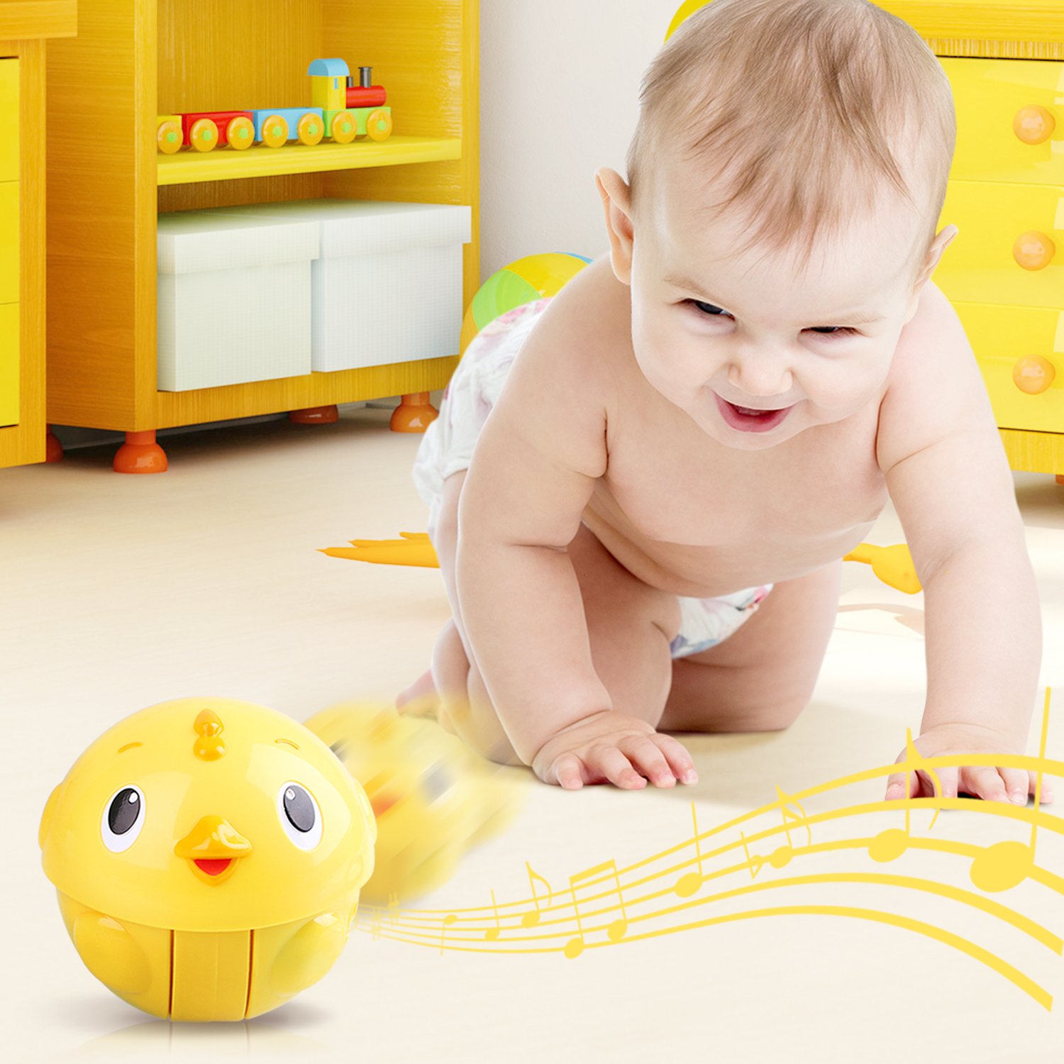 Jouets Rampants Peradix Petit Poulet Jaune Balancer à Gauche et à Droite peut Faire un Son Jouets pour Enfants Mignon