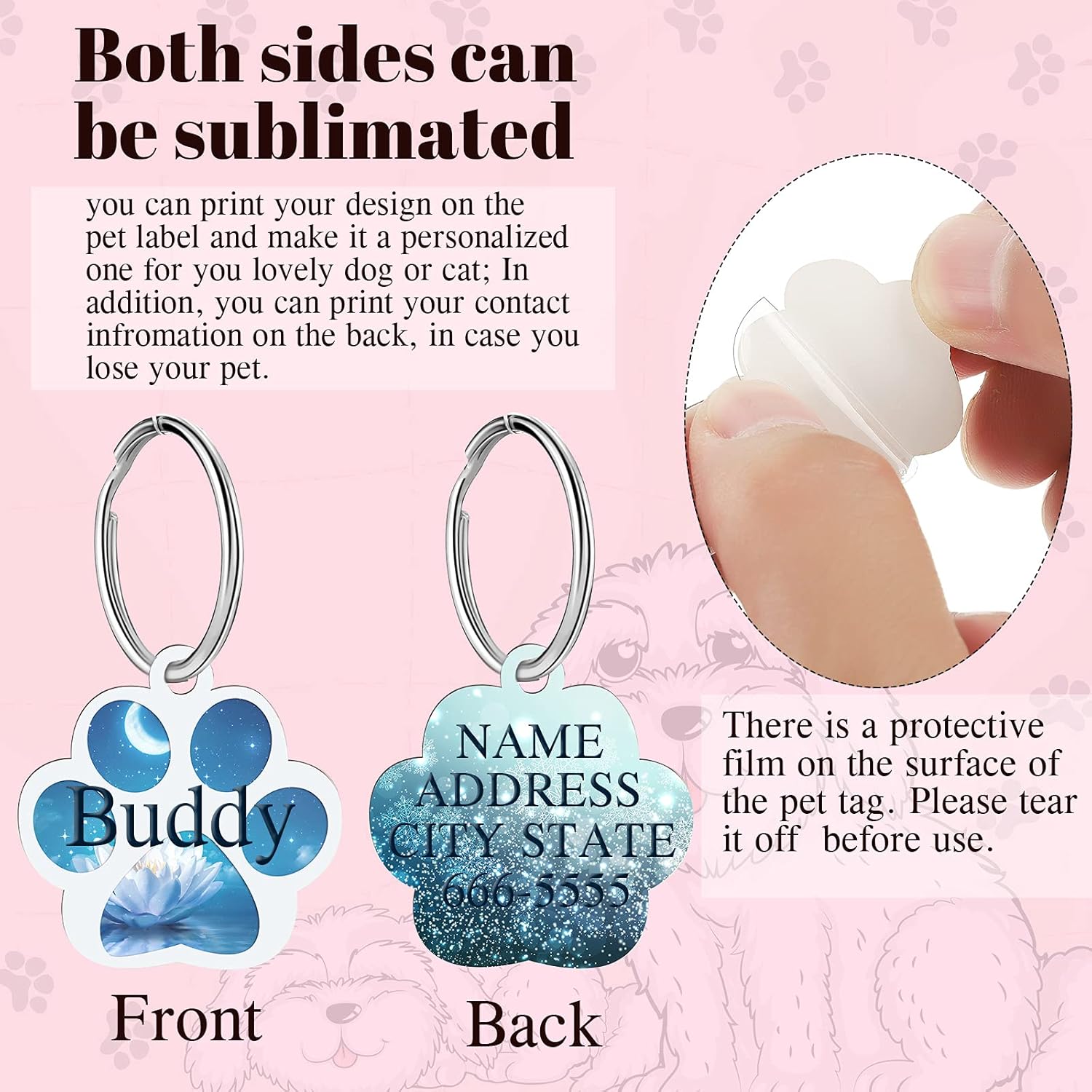 Xuniea 16 Pieces Sublimation Blank Dog Tag Paw Shape Sublimation Blank Dog Tags Double Sided Dog Tags with Key Ring MDF Heat Transfer Pet Tag Pendent Blank Craft Pet Tag for Pets (Paw and Bone Style) : Pet Supplies