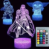 TEBOCR 3D Illusion Star War Night Light Three Pattern 7 Color Change Decor Lamp Desk Table Night Light Lamp for Kids Children