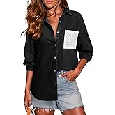 Sidefeel Women's Denim Shirt Button Down Long Sleeve Jean Shirt Shackt with Lace Pocket Denim Top