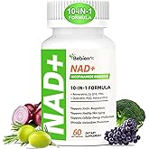 Nad Supplement for Healthy Aging | Energy| Antioxidant| Skin Health| Focus ,10-in-1 Formula with NR,Trans-Resveratrol,CoQ10,Astaxanthin,PQQ,TMG,Quercetin,Olive Fruit Nad+ for Women Men,60 Vegan Caps