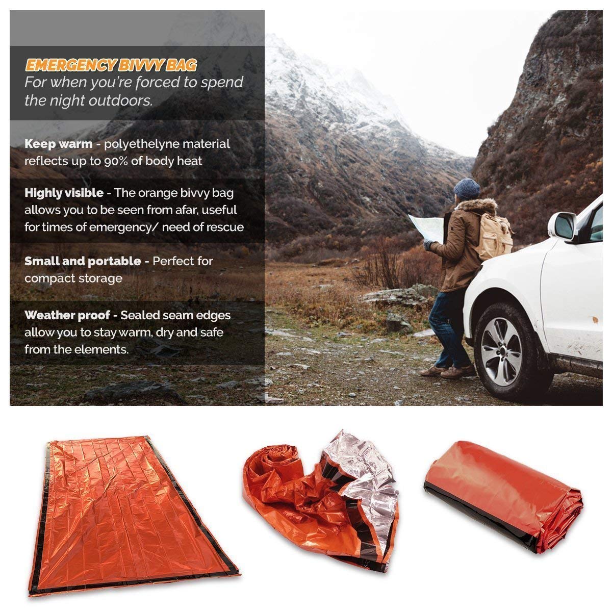 2 Pack Emergency Survival Bivvy Bivi Bag Sleeping Waterproof Camping