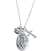 Saint Teresa of Calcutta Necklace – Family Charm Religious Pendant with Cross – Silver Oxidized Medal on Stainless Steel Chain – Catholic Faith Jewelry Gift for Women
