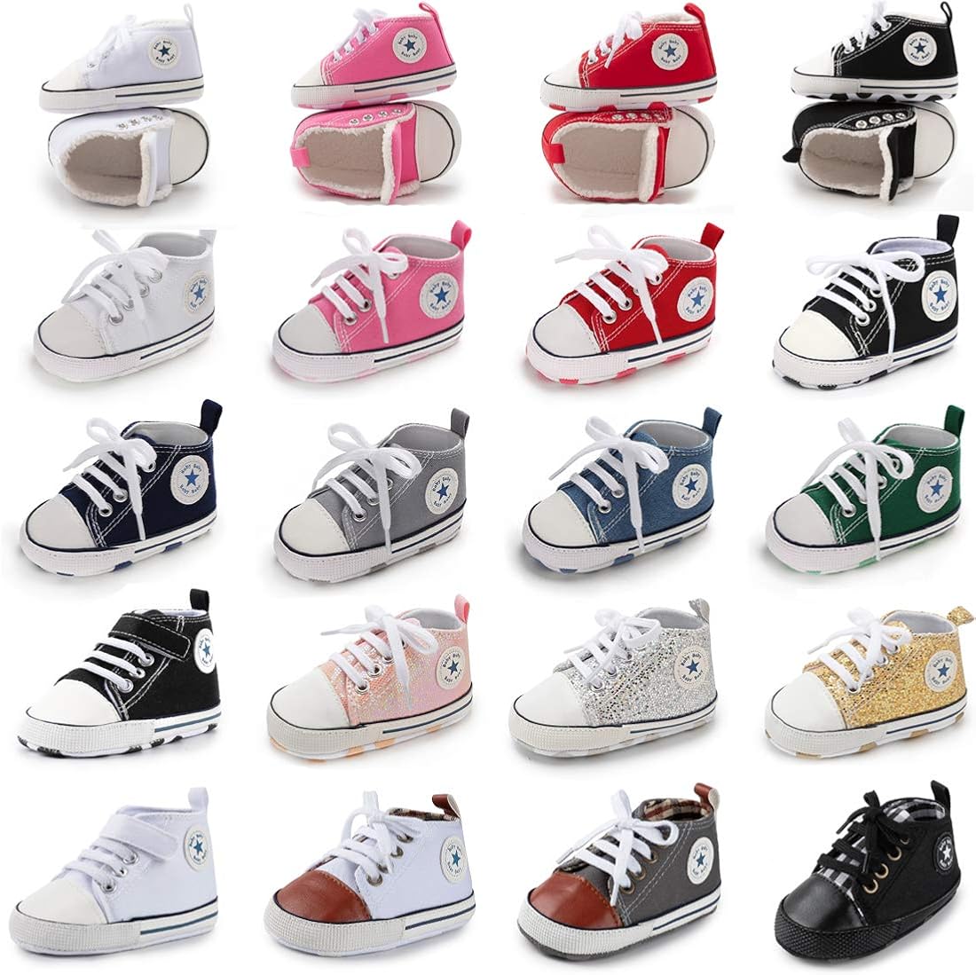  | Tutoo Unisex Baby Boys Girls Star High Top Sneaker Soft Anti-Slip Sole Newborn Infant First Walkers Canvas Denim Shoes | Sneakers