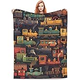Turamurra Train Blanket Gifts for Kids Boys Soft Warm Lightweight Cozy Funny Train Car Throw Blankets for Bed Sofa Living Room Couch Home Decor 50"x60"