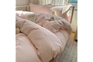 VM VOUGEMARKET Pink Full Duvet Cover Set 3 Pieces Lace Bedding Set Simple Cozy Plaid Checkered Comforter Cover with Zipper Ties for Teen Girls