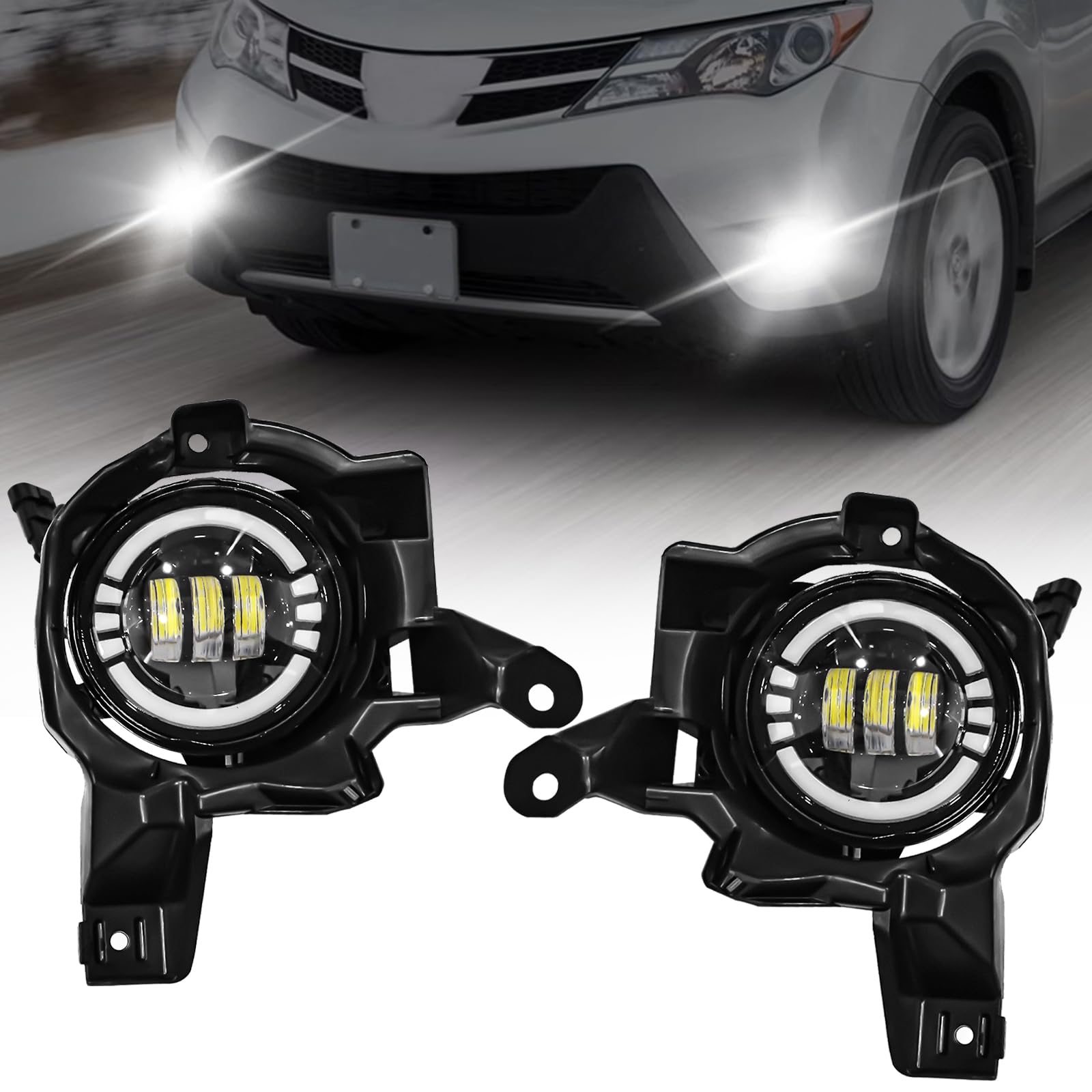 Photo 1 of OKISWA LED Fog Lights with DRL For 2013 2014 2015 Toyota RAV4, Amber Turn Signal,White Daytime Running Light, Front Bumper Fog Lamps Replacement with Wiring Harness,Easy to Install