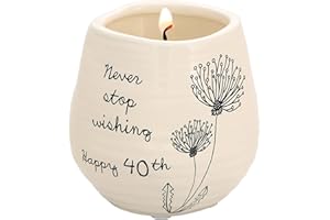 Pavilion Gift Company Never Stop Wishing Happy 40th Birthday - 8 oz Soy Wax Candle with Wick in A Yellow Ceramic Vessel 8 oz-100 Scent: Serenity, 3.5 Inch Tall