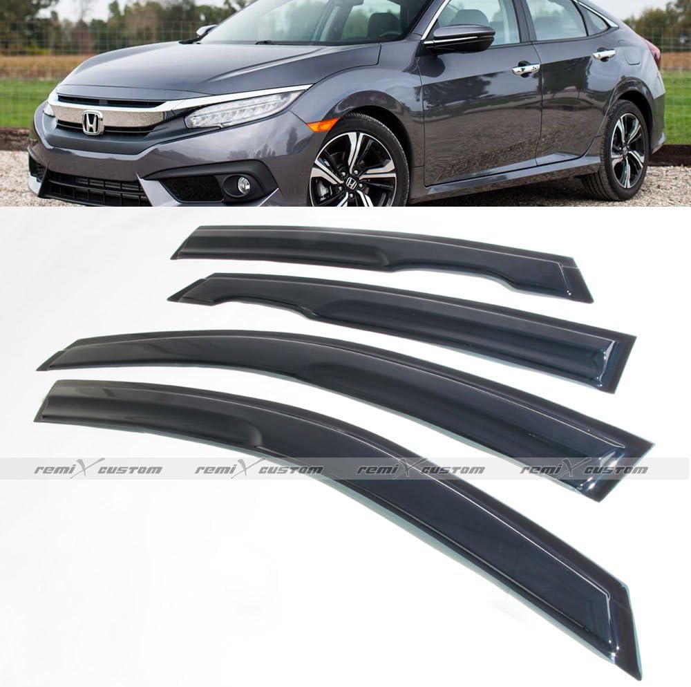 Amazon Com Remix Custom Window Visor For 2016 2017 Honda Civic 4 Door Sedan Deflector Shade Rain Guard Automotive