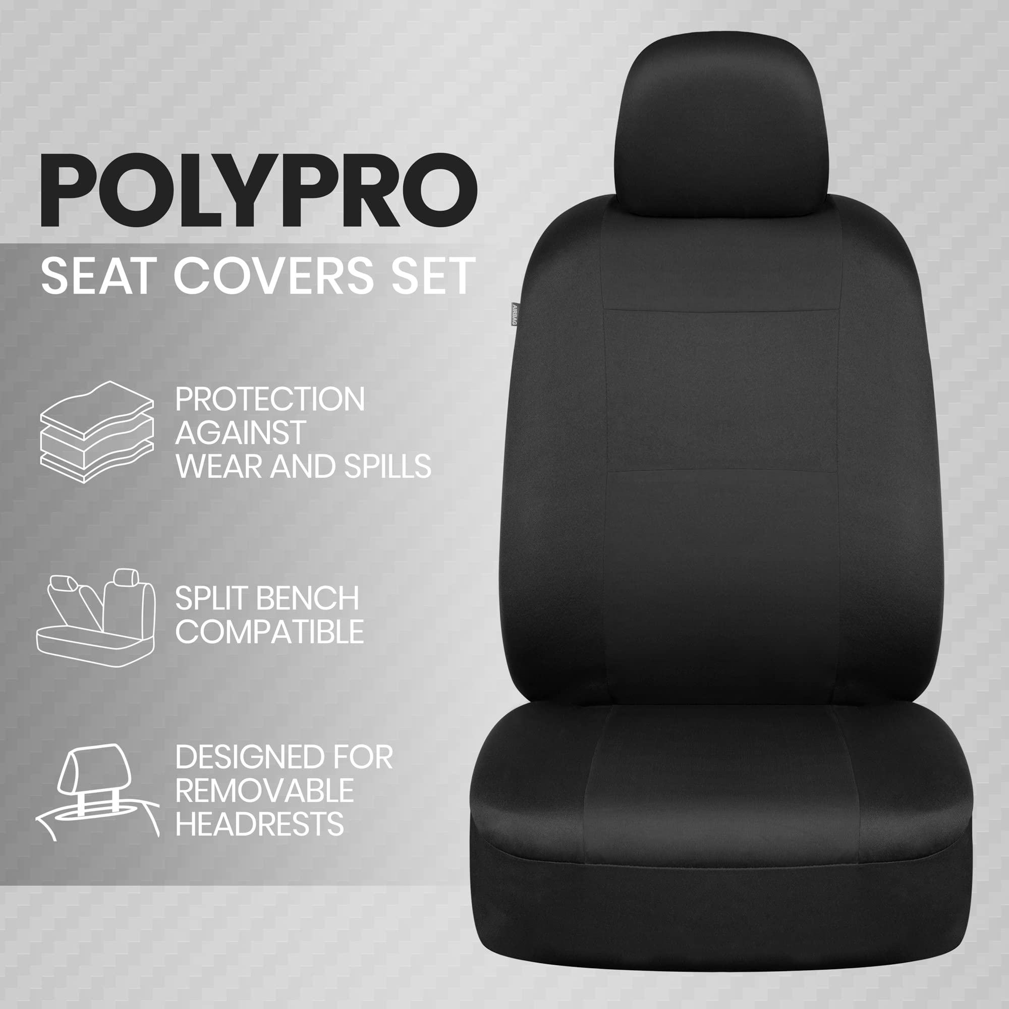 BDK PolyPro Seat Covers Full Set in Solid Black Front and Rear Split