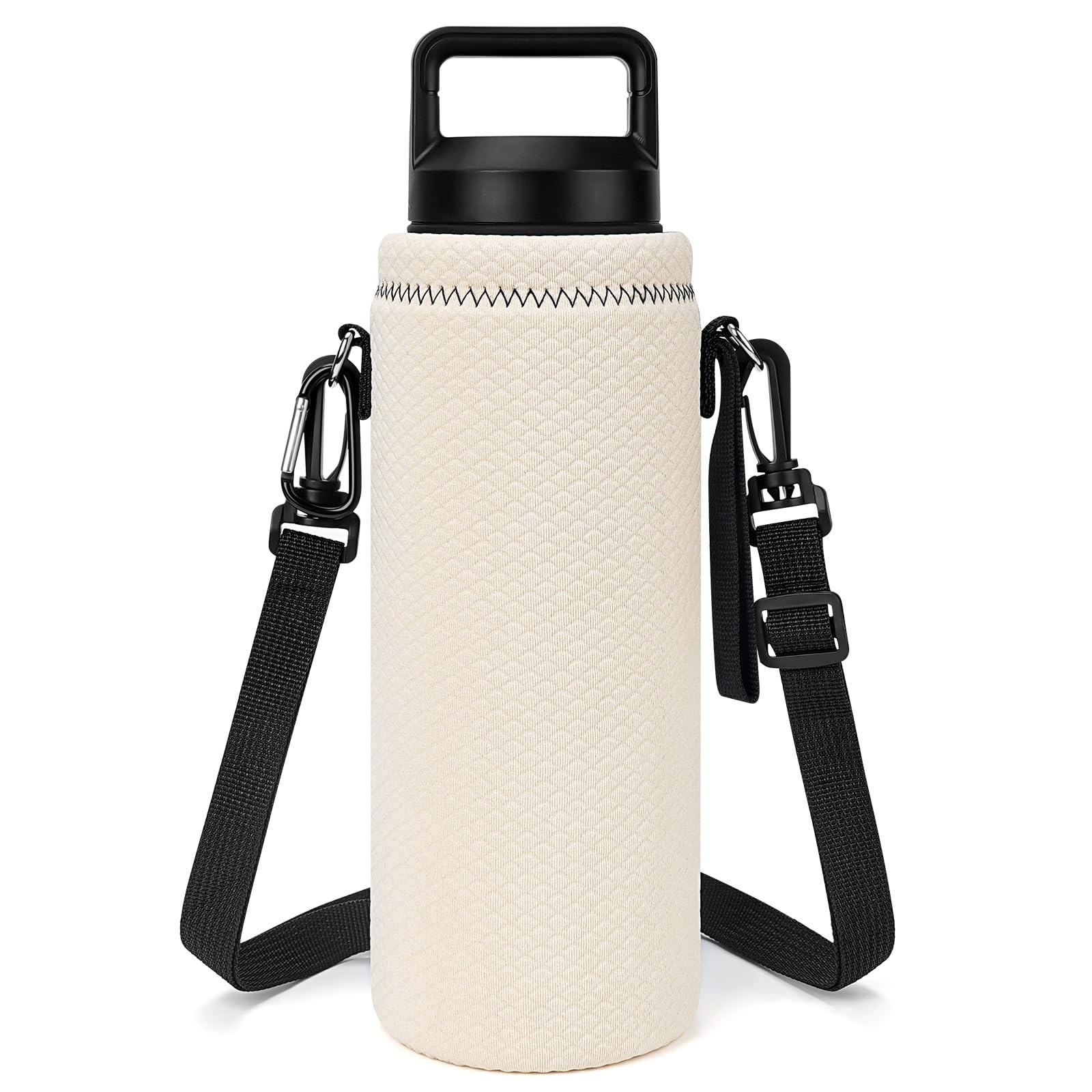 Linkidea Water Bottle Carrier with Strap Compatible with YETI Rambler Bottle 26oz/36oz, Waterbottle Sling Bag Holder with Shoulder Strap, Off White