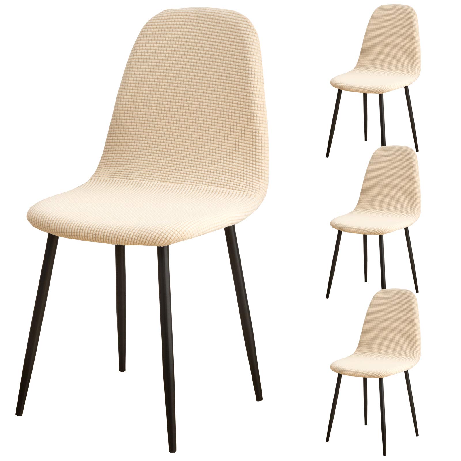 LiveGo Shell Chair Slipcover Dining Chair Covers Pack of 4,Stretch Removable Jacquard Lounge Corner Armless Chair Covers for Dining Room,Kitchen,Bedroom,Living Room(Beige) …