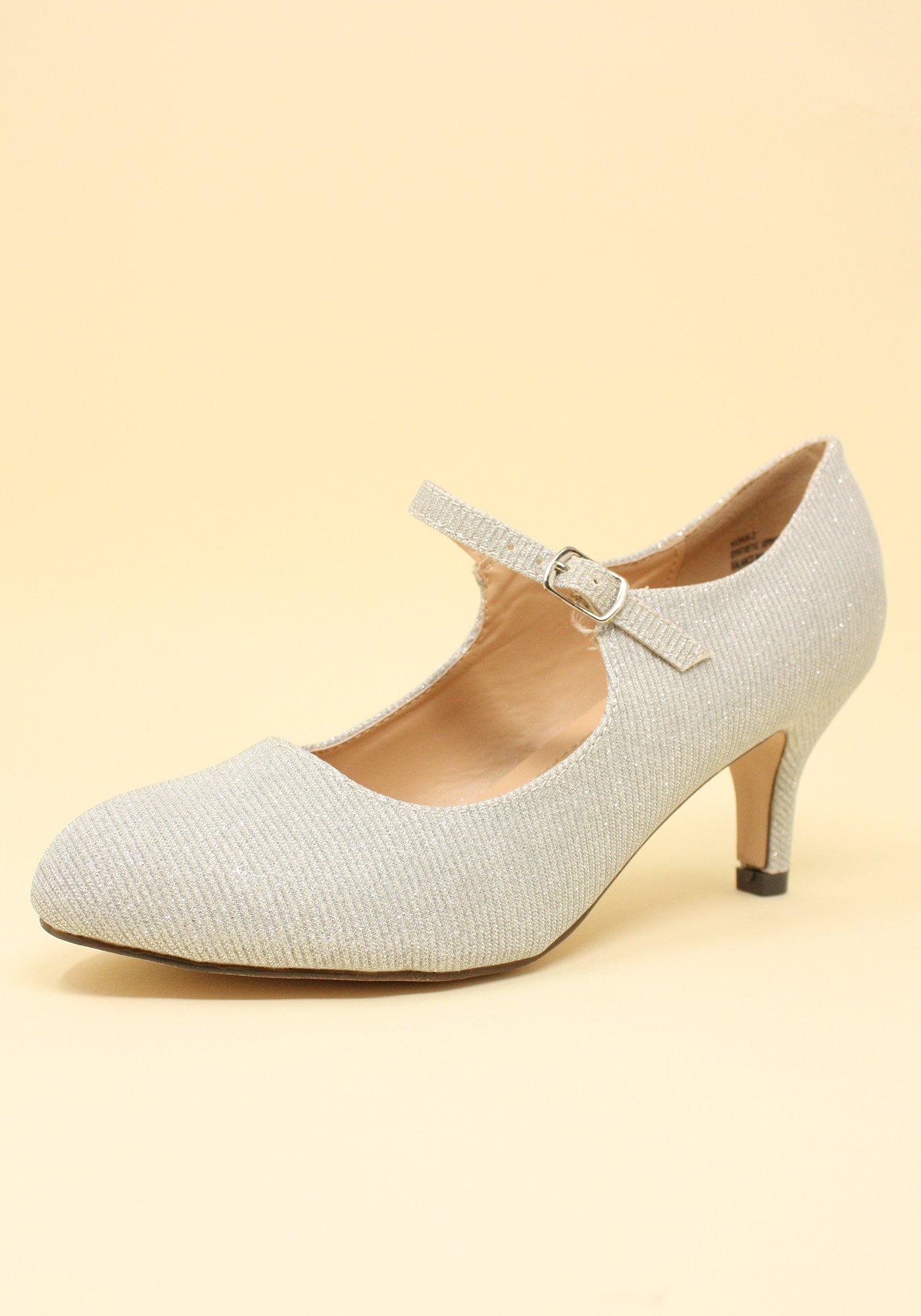 Chase & Chloe Women's Retro KONA-2 Mary Jane T-Strap Low Pump Heel (6.5, Silver Glitter) - Image 3