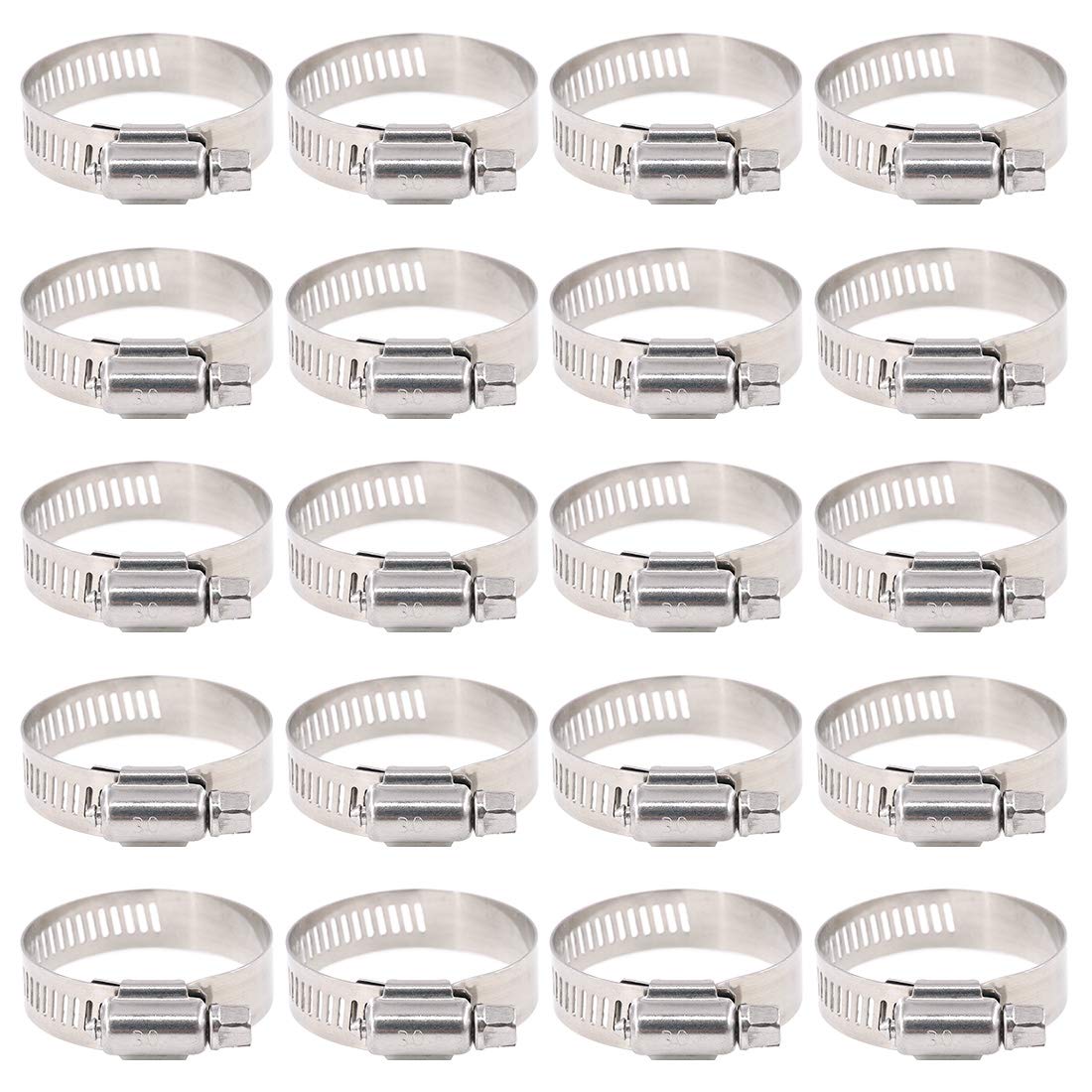 Rustark 25-Pcs 304 Stainless Steel Adjustable [21 to 44mm] Size Range Worm Gear Hose Clamp Fuel Line Clamp for Plumbing, Automotive and Mechanical Application