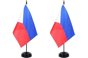 JBSJBS Philippines Desk Flag 12" Solid Pole Deluxe Set Filipino Flags Banner Mini Small Philippines Office Table Flags with Black Stand Base Desktop Decorations(2Pack)
