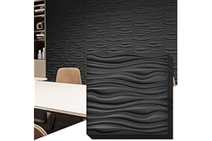 Art3d PVC Wave Board Textured 3D Wall Panels, Black, 19.7" x 19.7" (12 Pack)