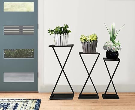 Justoriginals Z Style Iron Planter Stand Set of 3(Color:Black)
